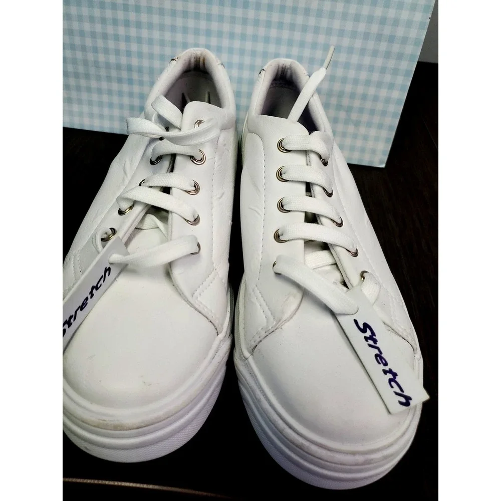 Keds womens stretch leather white‎ sneakers lace up Size 6.5M New WF9437M